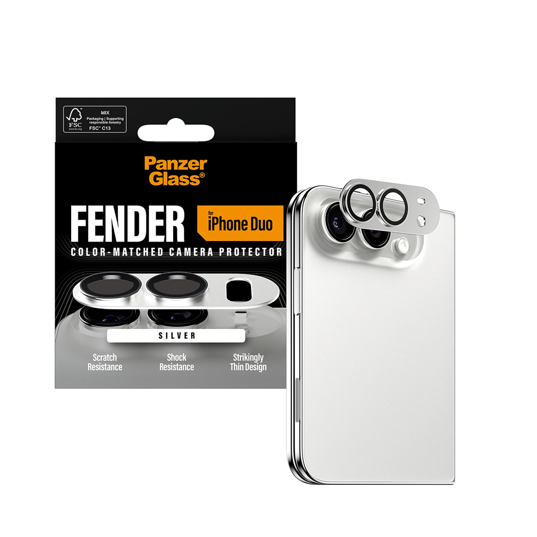 PanzerGlass® Fender Kameralinsebeskytter Sølv iPhone Duo